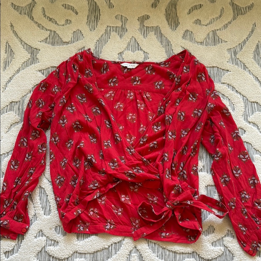 Lucky Brand Red Long Sleeve Wrap Blouse